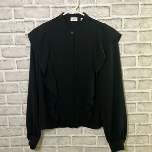 Wilfred Black Ruffle Long Sleeve Hidden Button Front Blouse Size XS